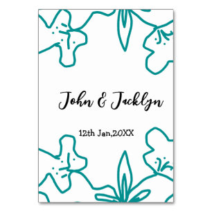 Türkisblaue Hochzeitspaar Name Datum stylish Tischnummer