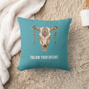 Türkisblaue Indianerstäbchen-Bullen-Horns-Skull Kissen