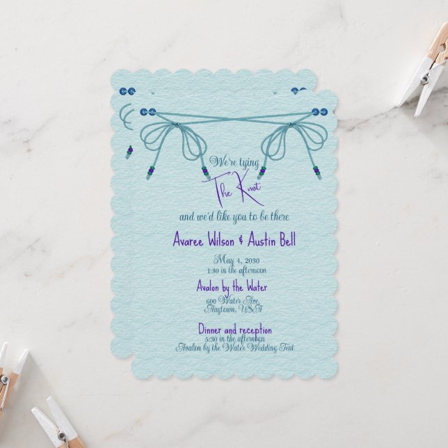 Türkisblaue Liebe Knots Hochzeit Einladung (Vorderseite/Rückseite Beispiel)