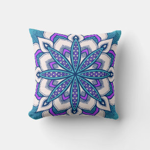 Türkisblaue Lila Blume Mandala Kissen