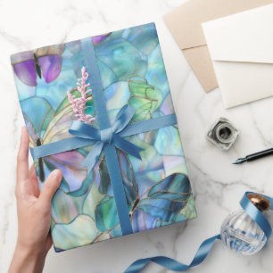 Türkisblaue Lila Schmetterlinge Geschenkpapier