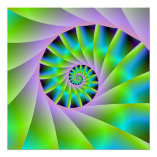 Türkisblaue Lilac und Grüne Spirale Perfektes Post Poster