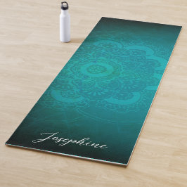 Türkisblaue Mandala mit doppelseitigem Namen Yogamatte