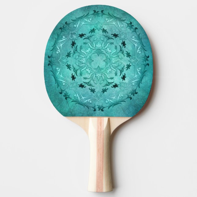 Türkisblaue Mandala Tischtennis Schläger (Vorderseite)