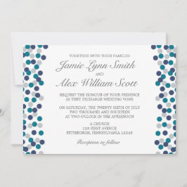 Türkisblaue Marine Graue Polka Dot Hochzeit Einlad Einladung