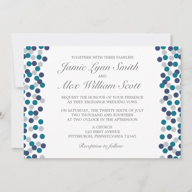 Türkisblaue Marine Graue Polka Dot Hochzeit Einlad Einladung (Vorderseite)