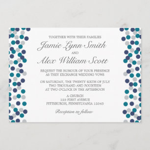Türkisblaue Marine Graue Polka Dot Hochzeit Einlad Einladung