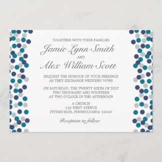 Türkisblaue Marine Graue Polka Dot Hochzeit Einlad Einladung