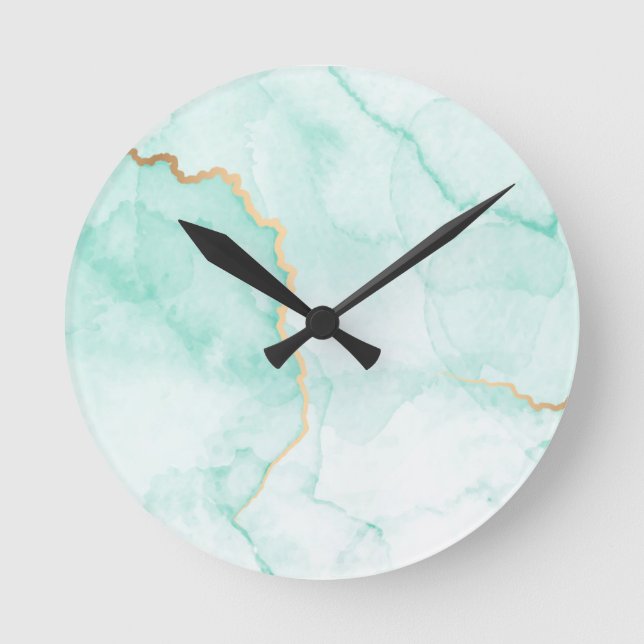 türkisblaue Marmorfliesen Runde Wanduhr (Vorderseite)