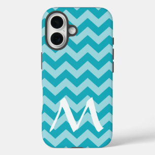 Türkisblaue marokkanische Moods Chevrons mit Monog iPhone 16 Hülle