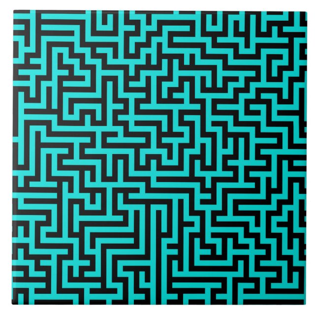 Türkisblaue Maze Lines Fliese (Vorderseite)