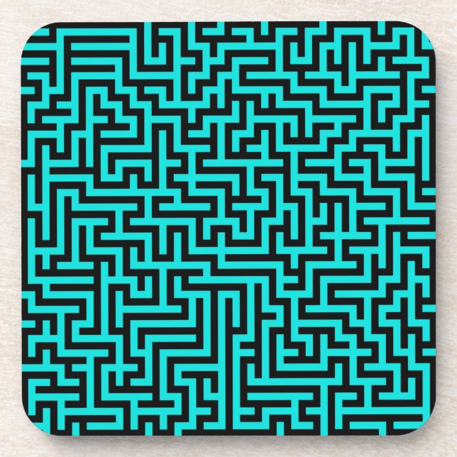 Türkisblaue Maze Lines Getränkeuntersetzer (Vorderseite)