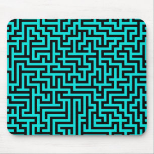 Türkisblaue Maze Lines Mousepad