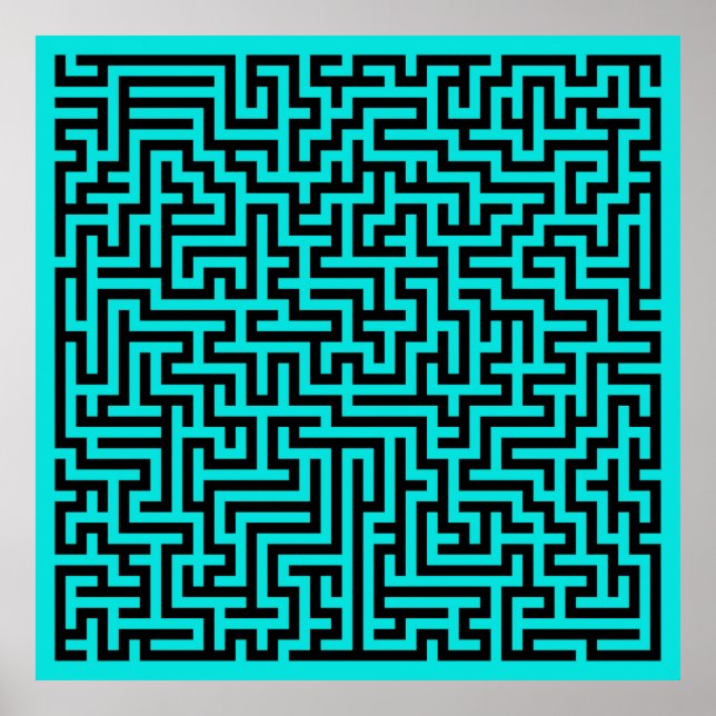 Türkisblaue Maze Lines Poster (Vorne)