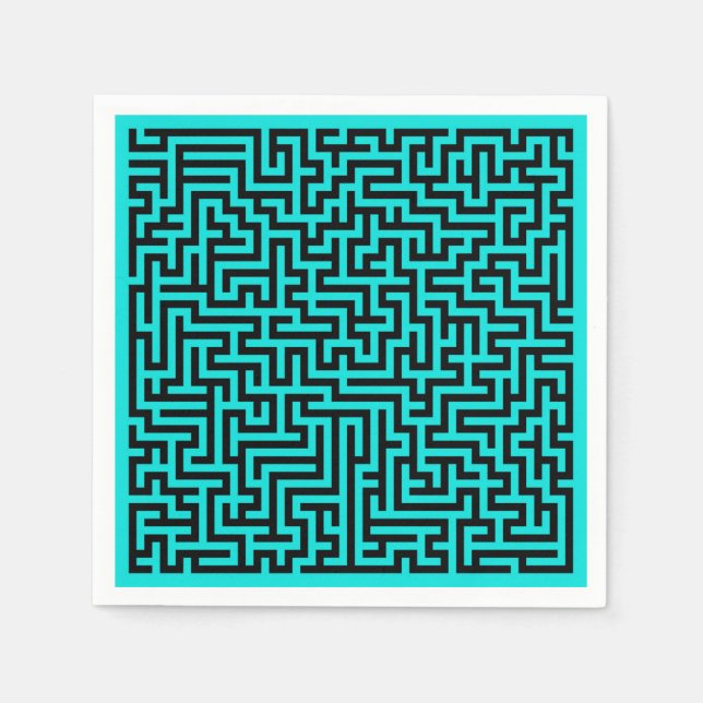 Türkisblaue Maze Lines Serviette (Vorderseite)