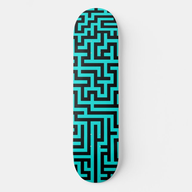 Türkisblaue Maze Lines Skateboard (Vorderseite)