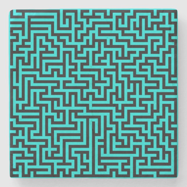 Türkisblaue Maze Lines Steinuntersetzer (Vorderseite)