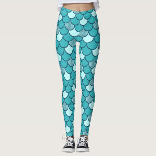 Türkisblaue Meerjungstatur Muster mit Glitzer Leggings