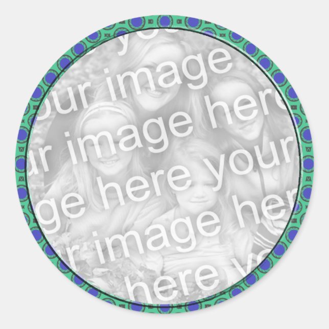 Türkisblaue Mod-Punkte Foto Runder Aufkleber (Vorderseite)