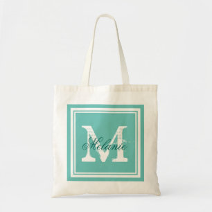 Türkisblaue Monogramm Hochzeitsspieltaschen Tragetasche