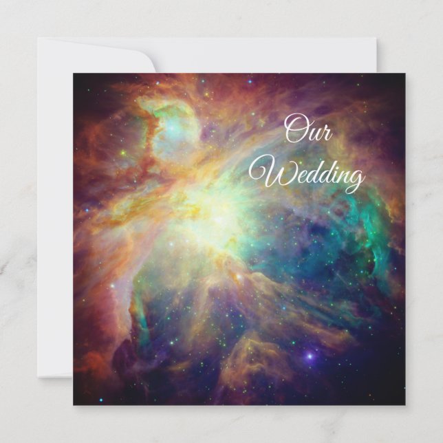 Türkisblaue Orion Nebula Foto Kosmische Hochzeit Einladung (Rückseite)