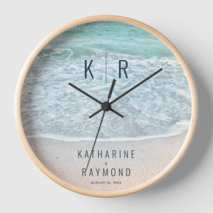 Türkisblaue Ozean-Monogramm-Hochzeit Uhr
