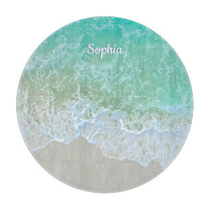 Türkisblaue Ozeanwelle, personalisieren Sie Namen Schneidebrett