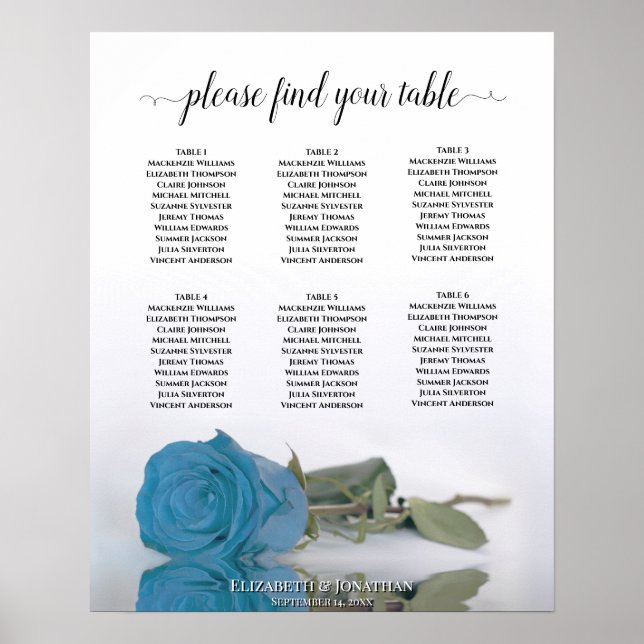 Türkisblaue Rose 6 Tabelle Hochzeitssattel Poster (Vorne)