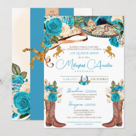 Türkisblaue Rose Extravagant Charro Quinceanera Einladung