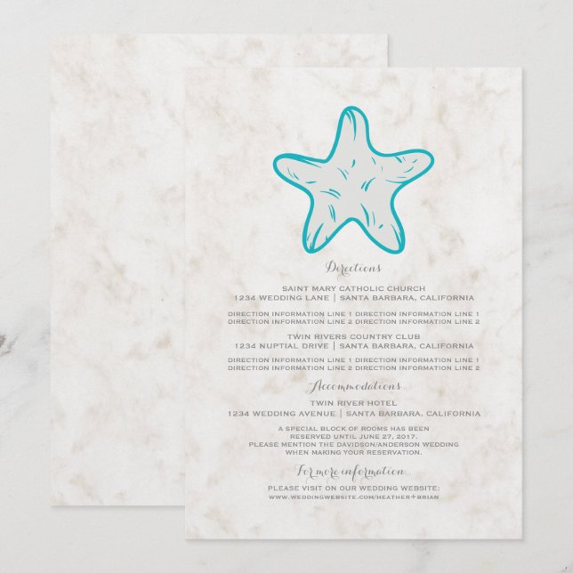 Türkisblaue Rustikale Hochzeitsinformationen Einladung (Vorne/Hinten)