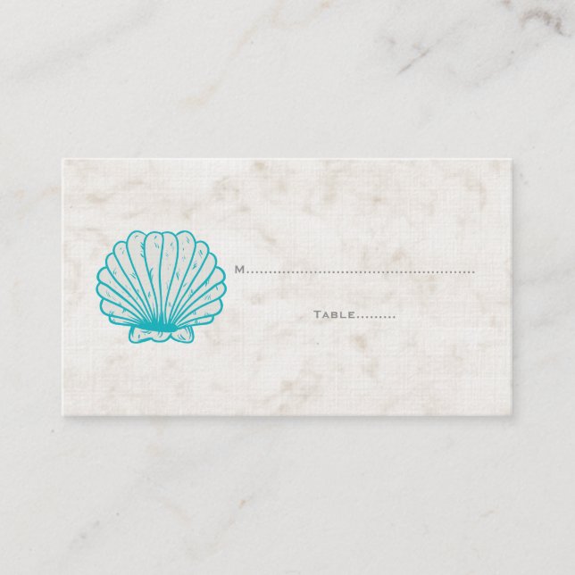Türkisblaue Rustikale Seashell Hochzeiten Platzkar Platzkarte (Vorderseite)