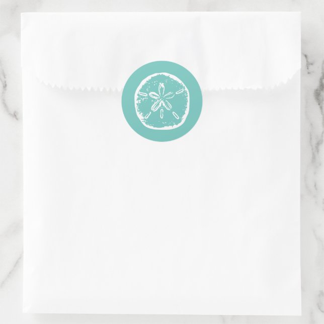 Türkisblaue Sand-Dollar-Hochzeitsticker Runder Aufkleber (Tasche)