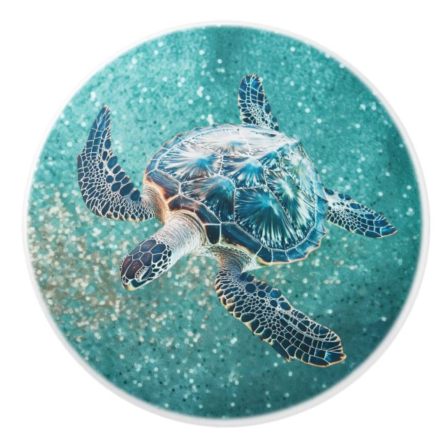 Türkisblaue Schildkröte | Küste Keramikknauf (Vorderseite)