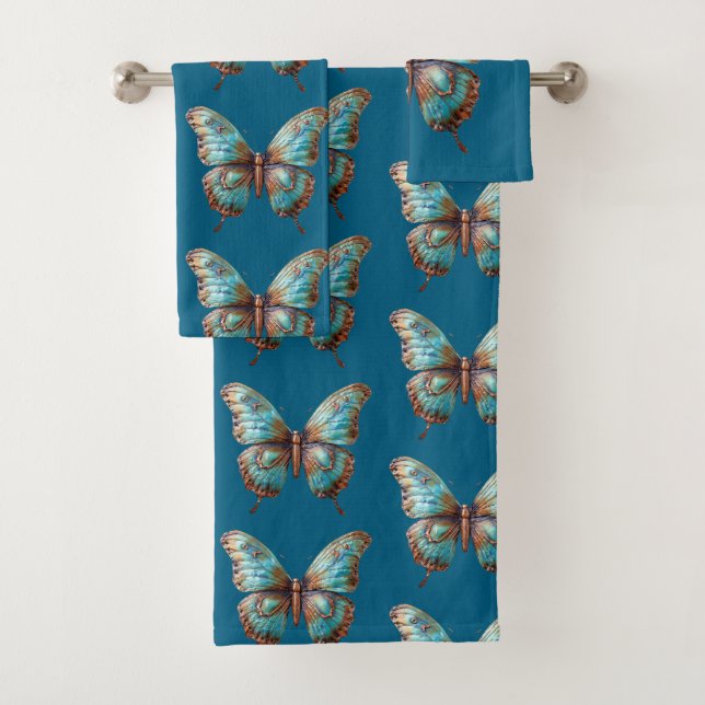 Türkisblaue Schmetterlinge Badhandtuch Set (Insitu)