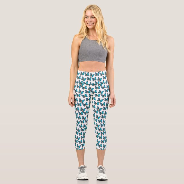 Türkisblaue Schmetterlinge Leggings (Vorderseite)