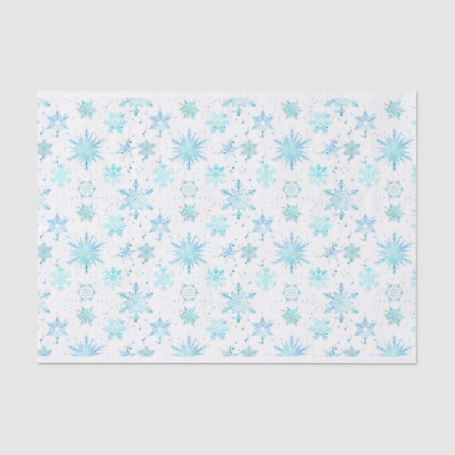 Türkisblaue Schneeflocken Seidenpapier (Vorderseite)