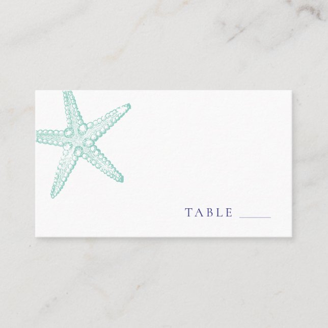 Türkisblaue Starfish Flat Platzkarte (Vorderseite)