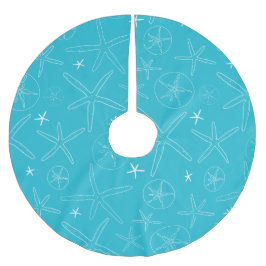 Türkisblaue Sternfische & Sand-Dollar-Baumrock Polyester Weihnachtsbaumdecke
