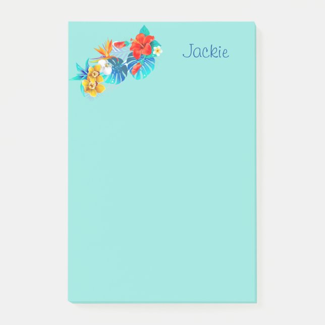 Türkisblaue tropische Blume Personalisiert 4x6 Post-it Klebezettel (Vorderseite)