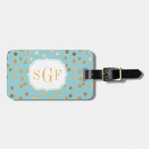 Türkisblaue und goldene Glitzer City Dots Monogram Gepäckanhänger