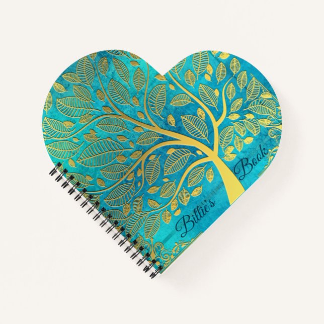 Türkisblaue und goldene Schürze Notizbuch (Vorderseite)