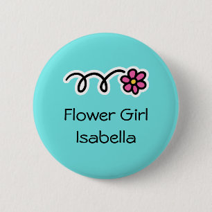 Türkisblaue und rosa Blumenmädchen-Anstecker Button