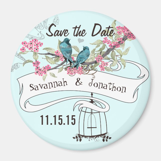 Türkisblaue Vögel Rosa Kirschblossom Save the Date Magnet (Vorne)