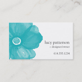 Türkisblaue Wasserfarben Blume Business Cards Visitenkarte