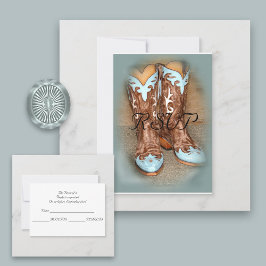 Türkisblaue Western Boots Wedding RSVP Karte