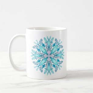 Türkisblaue Winterschneeflocke Blume Kaffeetasse