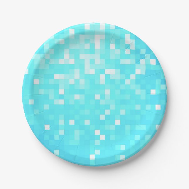 Türkisblaues Aqua Pixel Papier Teller (Vorderseite)
