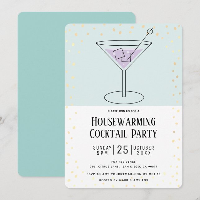 Türkisblaues Blockhaus Erderwärmung Cocktail Party Einladung (Vorne/Hinten)