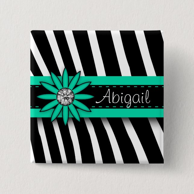 Türkisblaues Blumenmuster und Zebra-Muster Button (Vorderseite)