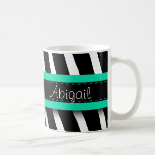 Türkisblaues Blumenmuster und Zebra-Muster Kaffeetasse